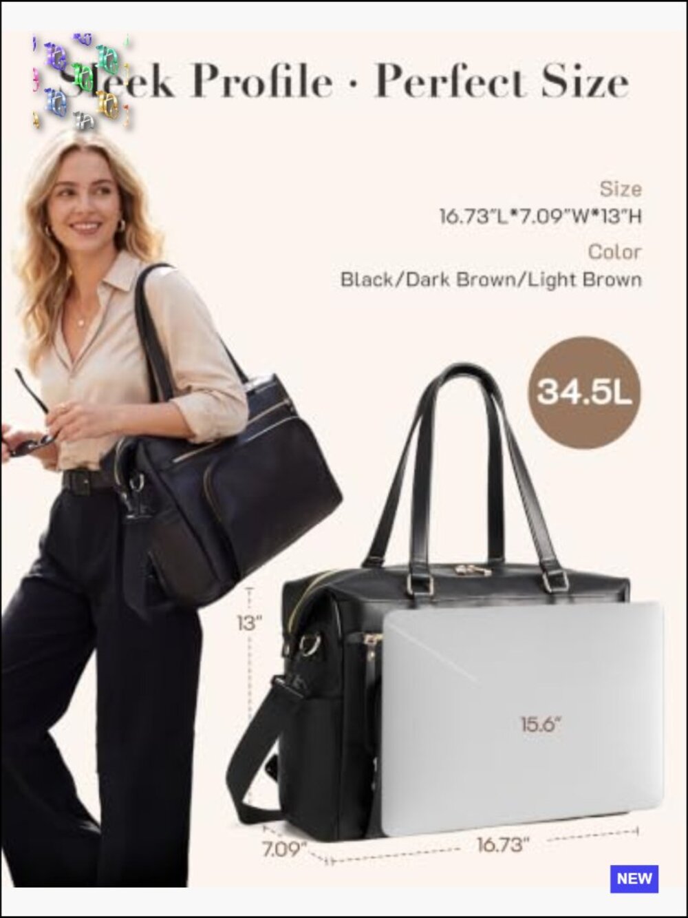 15.6" Laptop Tote Briefcase Work Bag Convertible Backpack Shoulder Leather - Picture 2 of 7